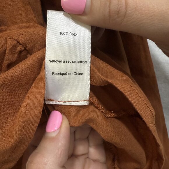 ASTR The Label Blouse Womens XS Ruffle Long Sleeve Button Top Ginger Brown - Picture 7 of 10